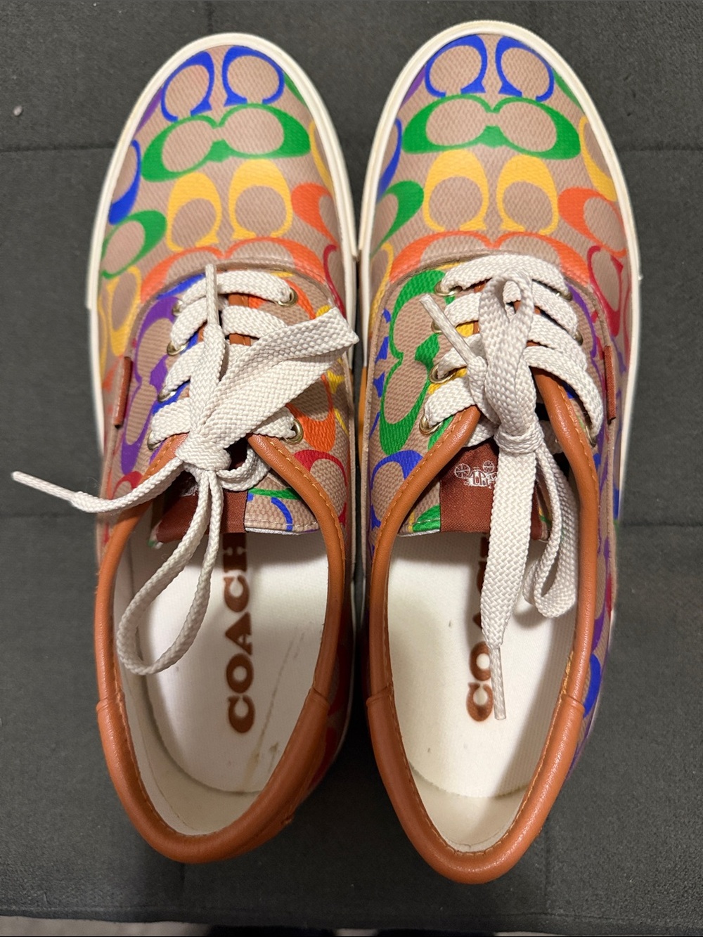 Coach Mens Rainbow Signature C Canvas Sneakers - Multicolor with Tan Trim 8.5
